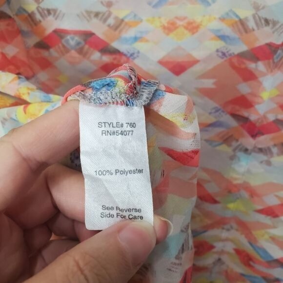 CABI Womens Blouse Medium Sheer Tunic Aztec Tribal Native‎ Print Orange Pink - Picture 11 of 12